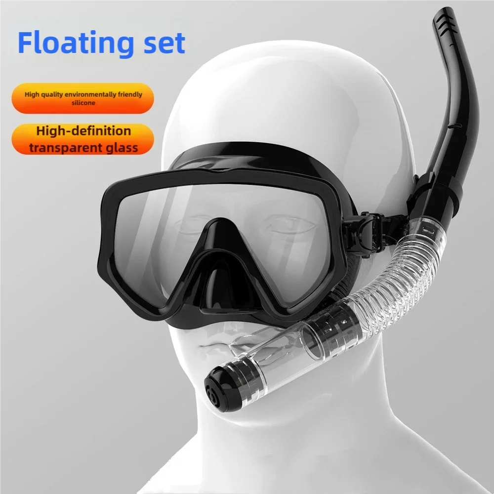 Dry Snorkel Set Diving Mask For Adults Tempered Glass Professional Panoramic Snorkeling Gear