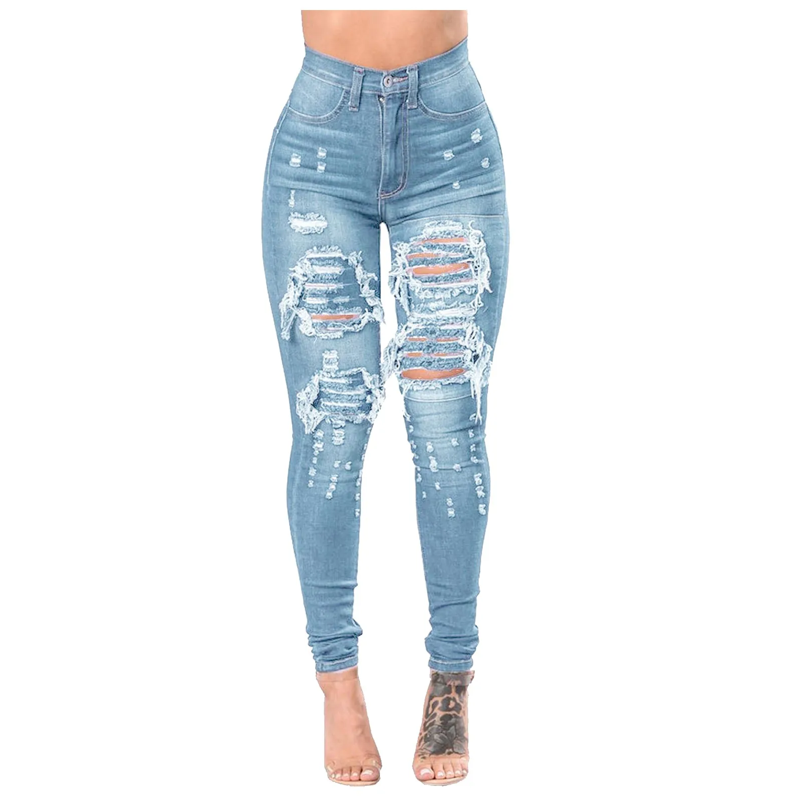 

Streetwear Denim Jeans For Women Washed Ripped Hole Gradient Long Jeans Denim Sexy Regular Pants Loose Straight Jeans Newjeans