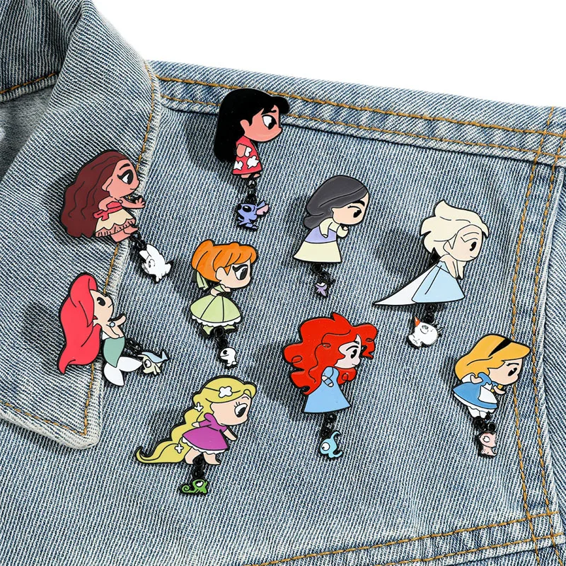 Disney Anime Princess Brooches Cartoon The Little Mermaid Snow White Lapel Pins Enamel Backpack Badges Women Fashion Jewelry