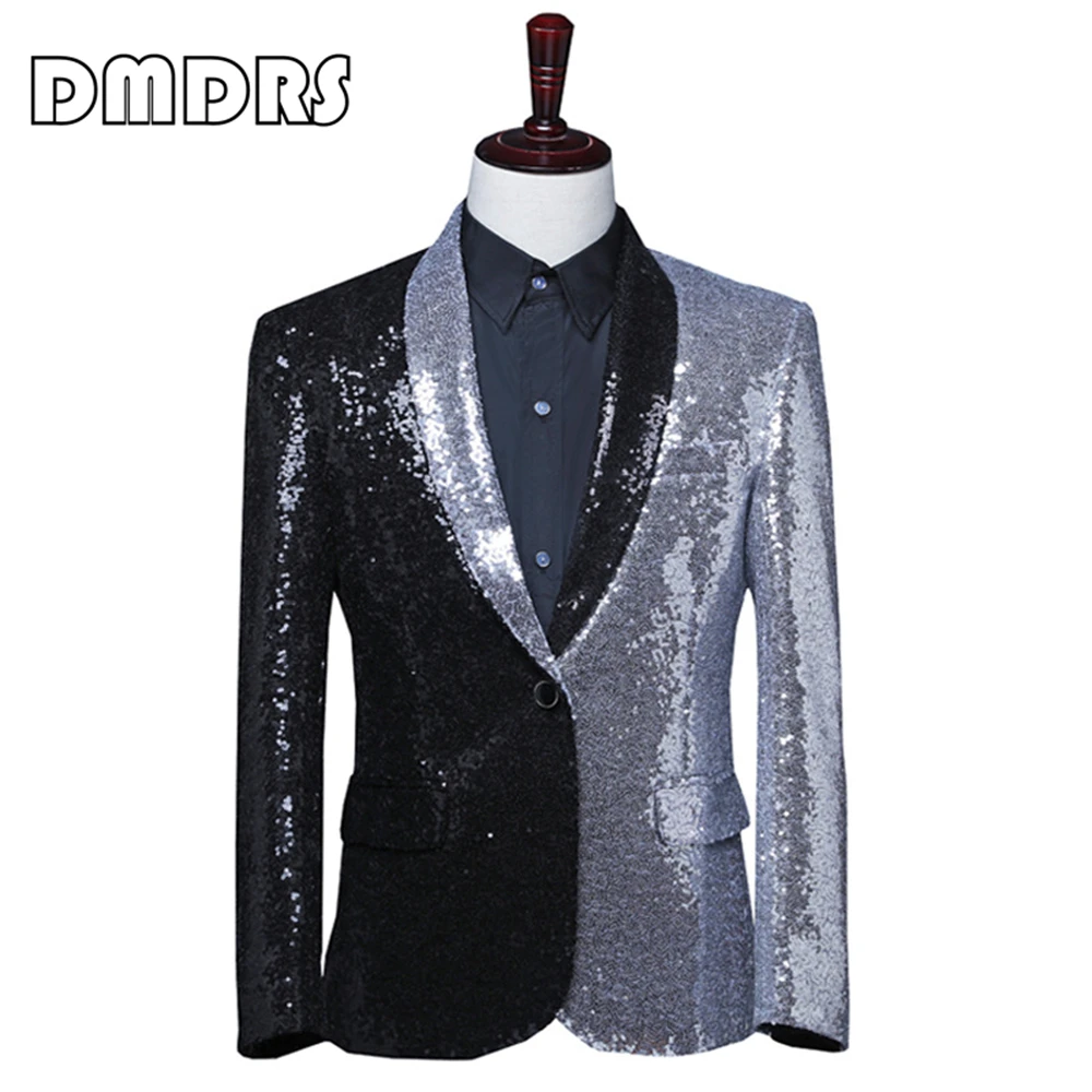 Patchwork Color Sequined Mens Suit Blazer Fashion Glitter Men's Jacket One Button Groom partyProm Dresswear