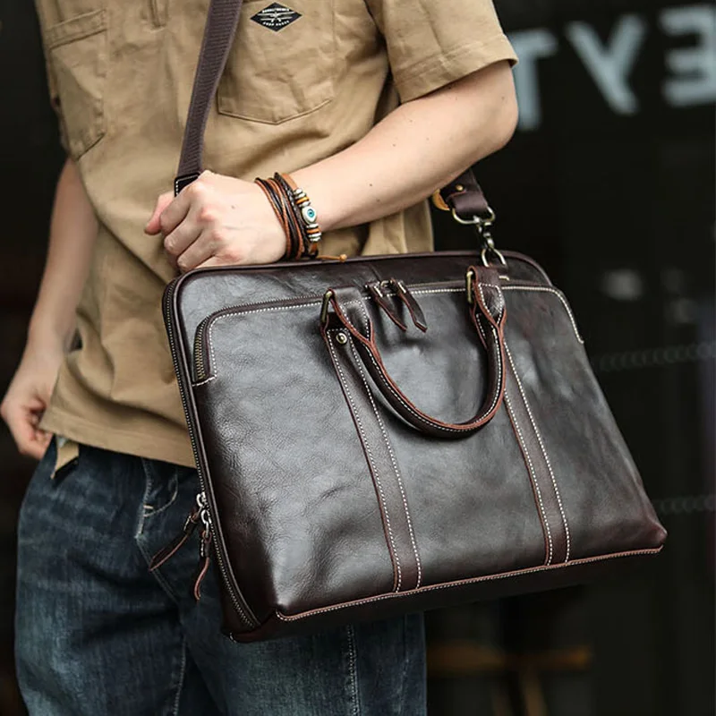 

AETOO Italy imported cowhide business briefcase men's handmade leather laptop bag meeting office bag