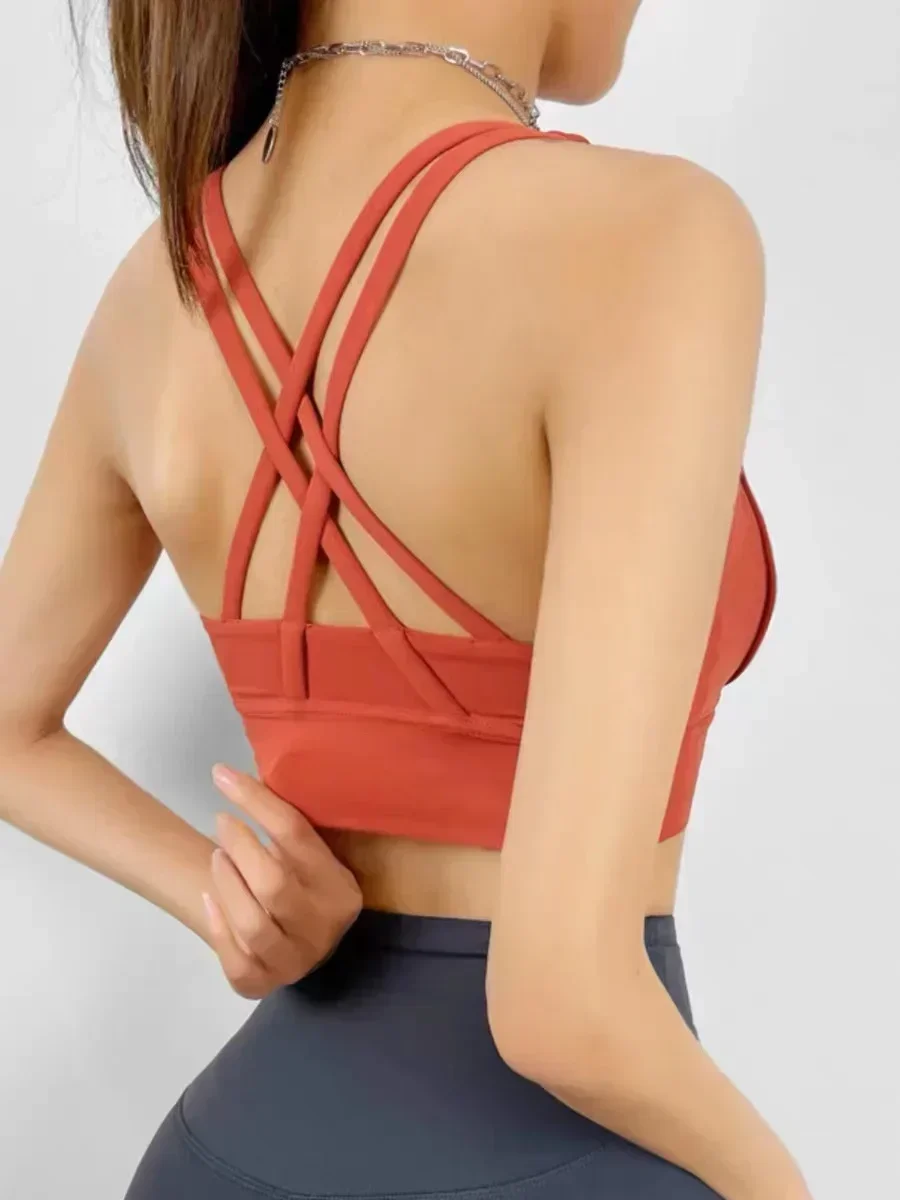 Lemon Women Athletic Fitness Sports Bra Solid Color Cross Sexy Tights Tank Top Bra With Chest Pad Soft Gym Yoga Exercise Vest