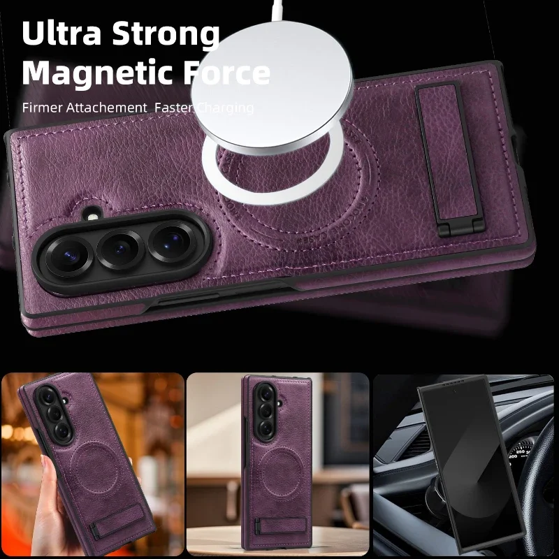Premium Magnetic Leather Case with MagSafe Holder and Stand - Shockproof Luxury Cover