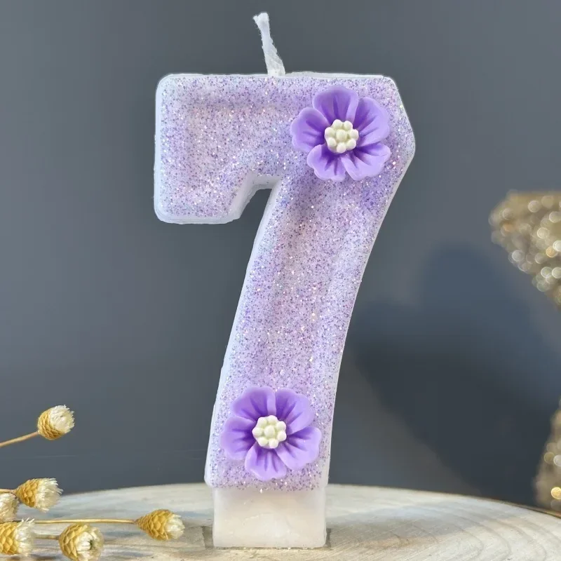 2025 New Cute Purple Flowers 3D Number Cake Candles for Birthday Party Decorations Birthday Decoration Cake Decorating Tools