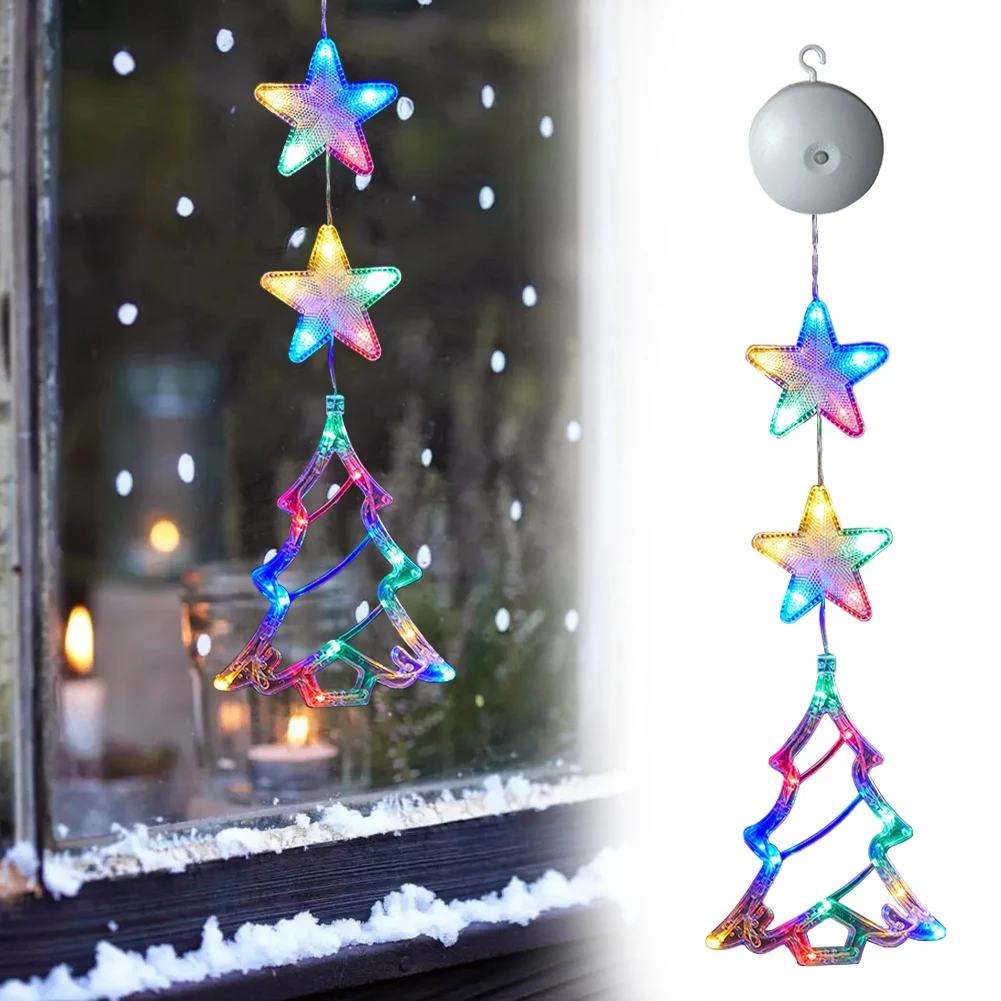 3 Pack Christmas Indoor Star Window Light Battery Operated Light Up Hanging Christmas Decoration Home Shop Party Gifts