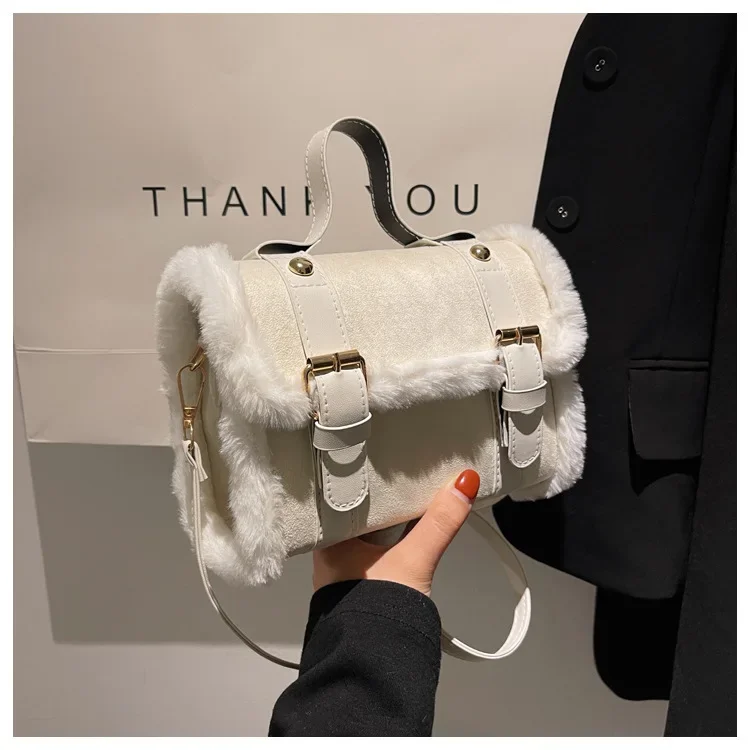 2025 Winter Women's Lamb Plush Velvet Bag - Korean French Style Crossbody Shoulder Purse, Small Square Handbag мяшка плеча 숄더백