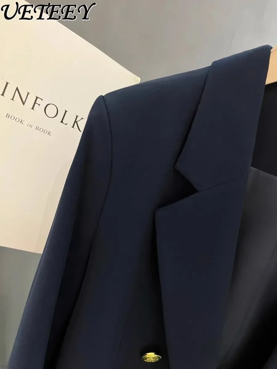 Ladies Autumn 2023 New Navy Blue High-End Casual Long Sleeve Suit Coat Women's Simple Commute All-Match Formal Suit Blazer