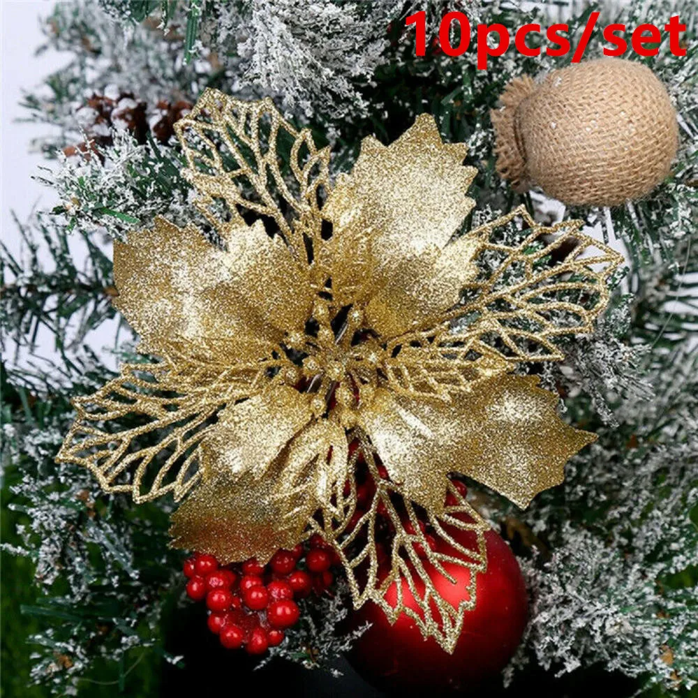 

Christmas Decorations Glitter Artificial Hollow Flowers Christmas Tree Decor for Home Party New Year Xmas Tree Hanging Ornaments