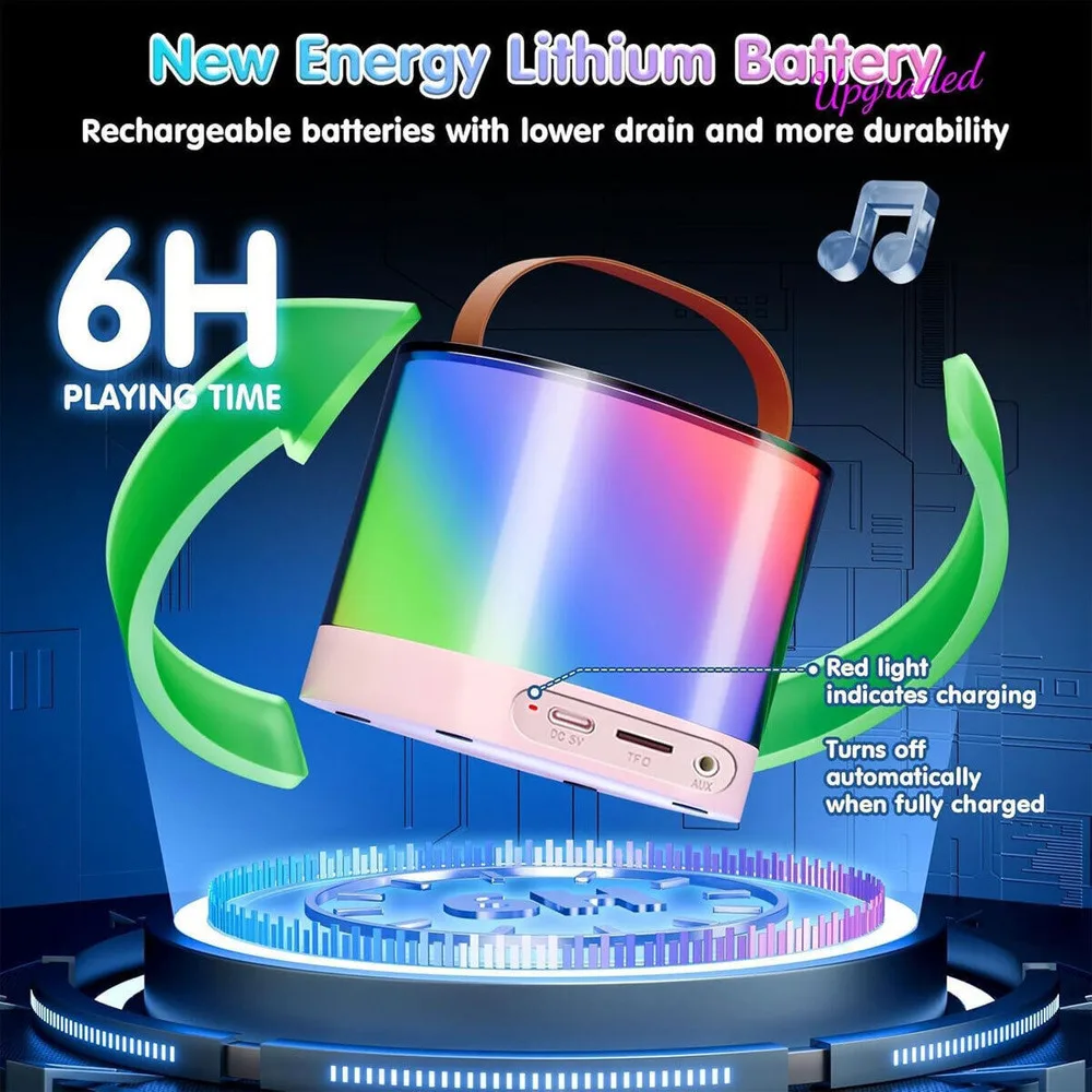 Mini Karaoke Machine Portable Bluetooth-Speaker Wireless Microphones Kids Gift 3 - 5 Days Free Delivery Only UK