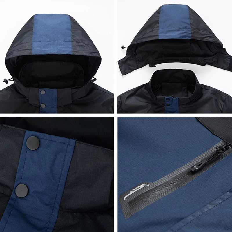 Hooded Windbreaker Jacket Men Camping Jacket Patchwork Fashion Casual Waterproof Jackets Coats Male Windbreaker Outerwear
