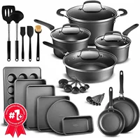 Set – 23 Piece –Black Multi-Sized Cooking Pots with Lids, Skillet Fry Pans and – Reinforced Pressed Aluminum M 1