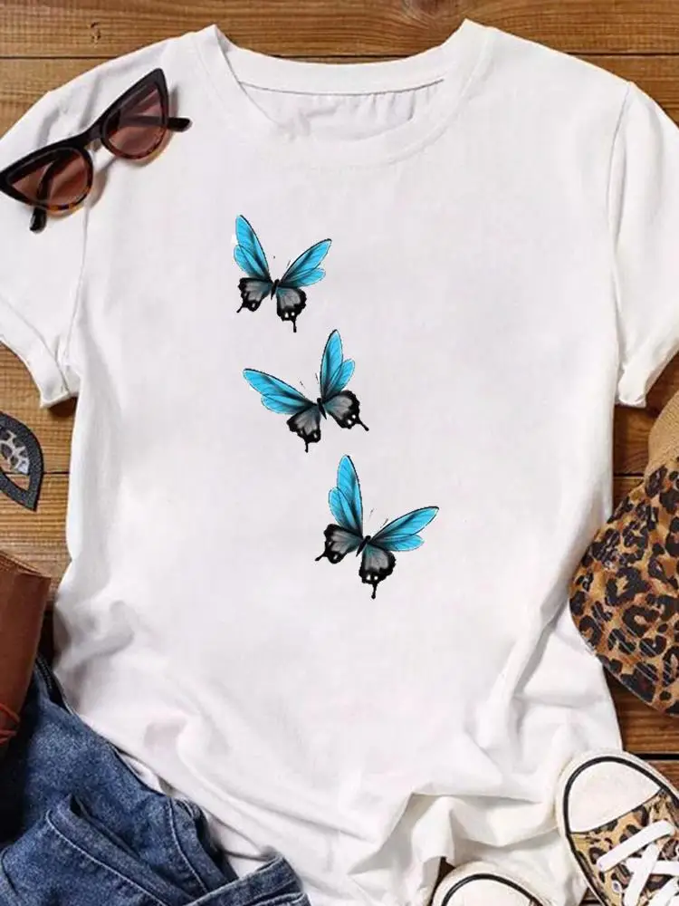 

Fashion Casual Graphic T Shirt Clothing Female Summer Butterfly Trend 90s Sweet Short Sleeve Tee Top Women Print T-shirt