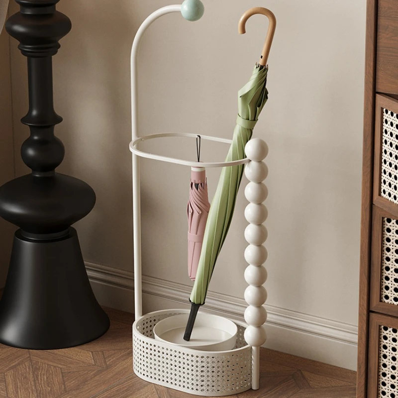 Cream-Colored Floor Umbrella Stand Portable Entryway Storage Rack with Wheels Modern Home Decor for Living Room & Porch