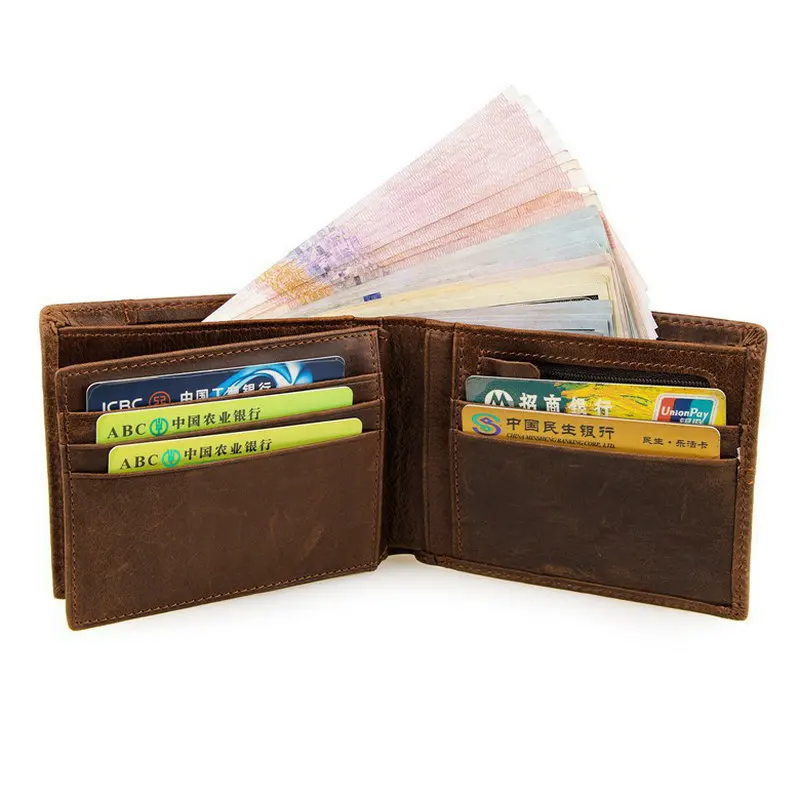 GENODERN Patchwork Style Cow Leather Male Purse Short Wallet for Men Genuine Leather Wallets Brown Male Purses Men Wallets 3