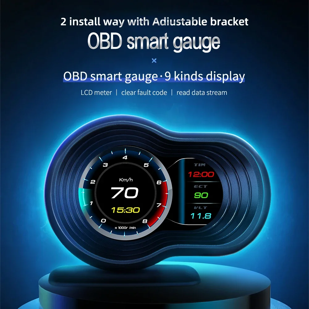 2024 NEW OBD Smart Gauge F9 Multifunctional Head Up Display with 9 Kinds Display Speedometer Tachometer Fuel Gauge Voltmeter