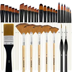 Deluxe 30-Piece Artist Paint Brush Set with Premium Nylon Bristles (White)