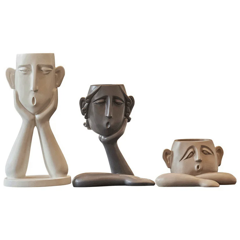 

3Pcs Abstract Figure Set Living Room Sculpture Office Bookshelf Decor Modern Vase Home Ornaments TV Desk Figurine Resin