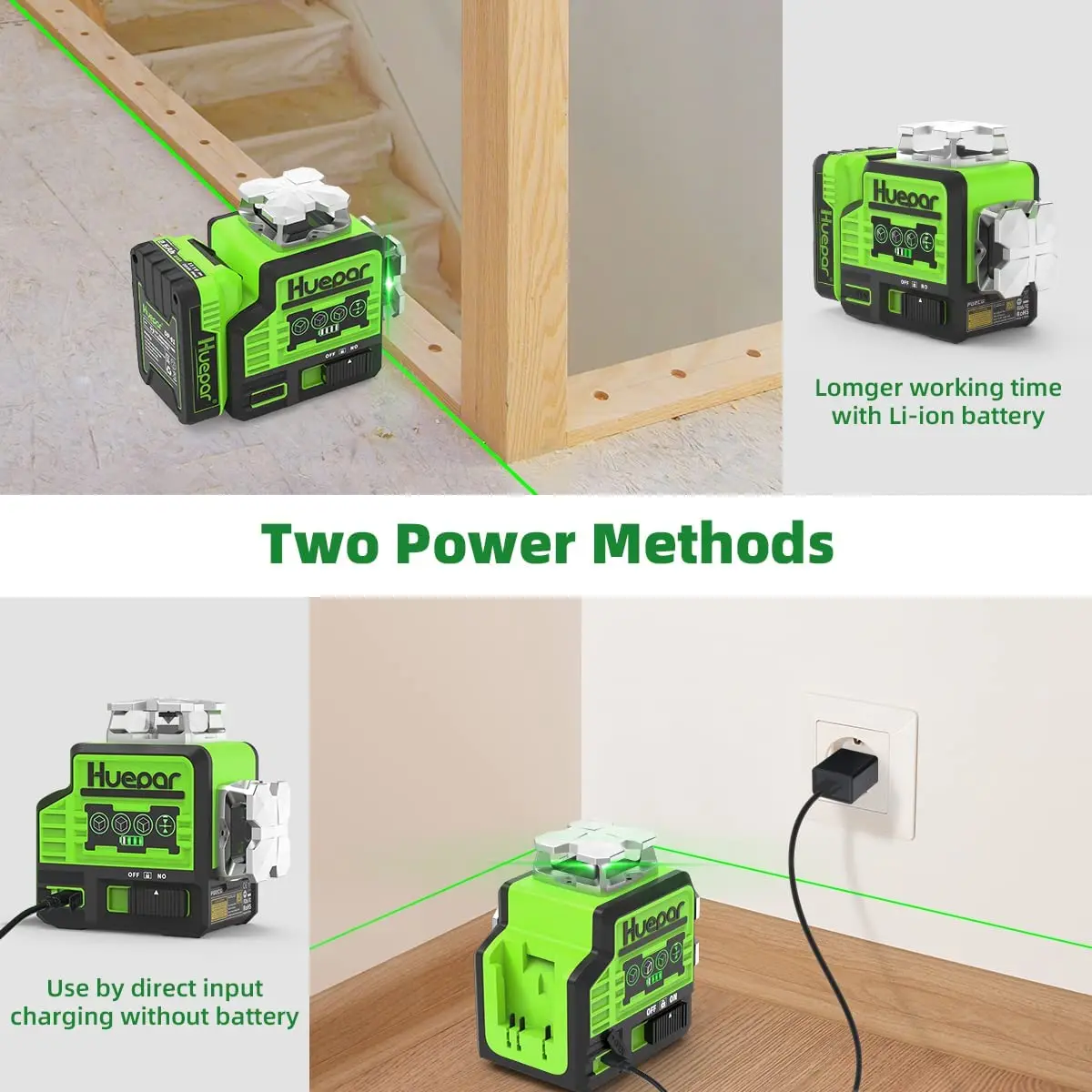 12 Lines 3D Green Laser Level with Remote, Bluetooth, Receiver/Tripod, Self-Leve
