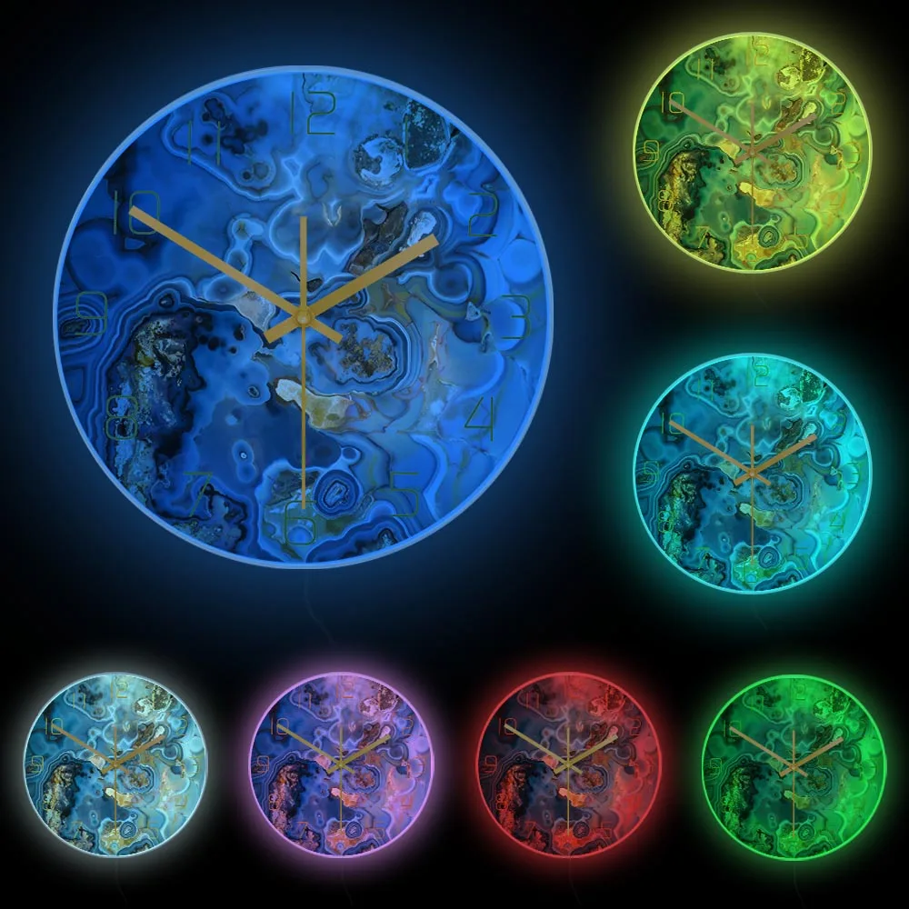 Onyx Crystals Structure Printed Wall Clock Marble Texture Artwork Quiet Movement Wall Watch Metaphysical Healing Wall Art Clock 6