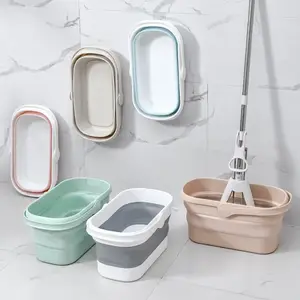 Folding Mop Bucket Collapsible Silicone Mop Bucket For Car Wash Rectangular  Handy Cleaning Mop Basket For Kitchen Bathroom - AliExpress