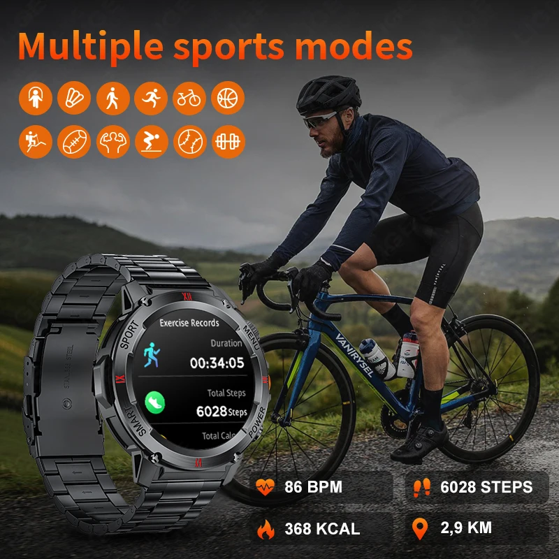 LIGE New LED Flashlight Smart Watches Men Women IP68 Waterproof 100+ Sport Modes Heart Rate Fitness Tracker Outdoor Smartwatch