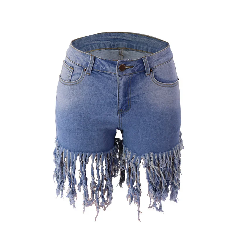 Fashion Tassel Splice Denim Shorts Women High Waist Three Quarter Pants Female Commuter Trend Streetwear New Stretch Mini Jeans
