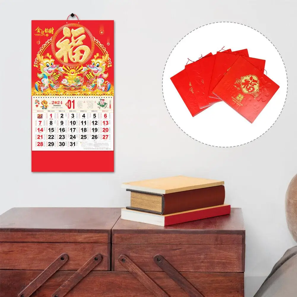 

2024 Chinese New Year Wall Hanging Calendar Traditional Featuring Decor Dragon Chinese Monthly Lunar Year Dropshipping X8H5