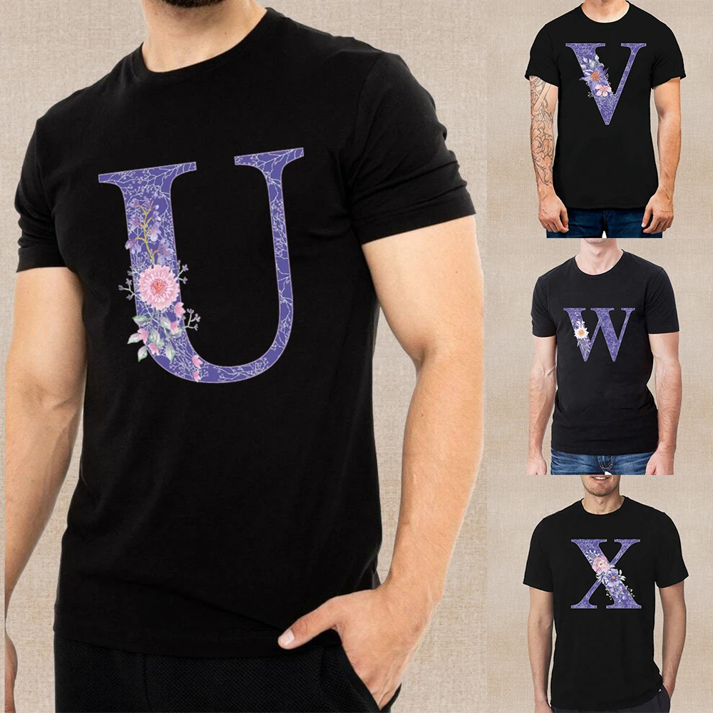 

T-shirt 2023 Summer Mens Short Sleeve Harajuku Cool Hip Hop O-neck Tops Purple Flower Printed T Shirt Casual Streetwear Tops Men