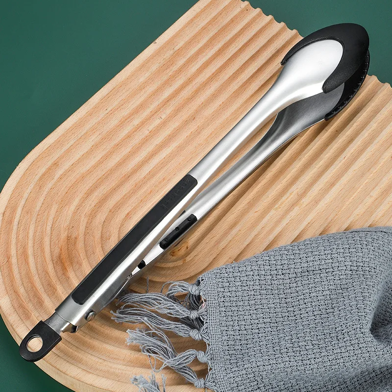 Food Tongs Stainless Steel Kitchen Tongs Non-Slip Silicone Food Clips et Meat Beef Grill Clamps Barbecue Tools Cooking Utensils