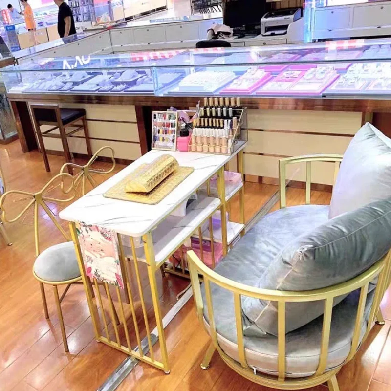 Description Picture 2 of itemBeauty Salon Professional Manicure Table Light Luxury Nail Table and Chair Set with Built-in Vacuum Cleaner Home Makeup Tables