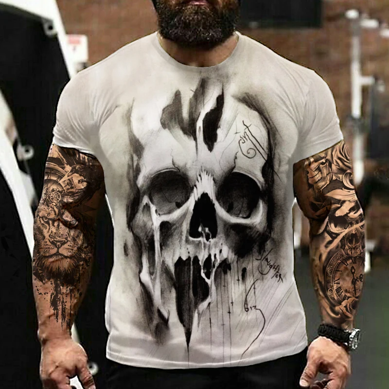 

Men's Retro 3D Melting Skull Graphic Print Short Sleeve Tees Casual High Street Men Tee Top for Summer O Neck Gothic tshirt