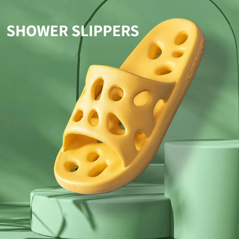 

1Bathroom House Cheese Slippers Leaking Quick-drying Shower Slipper Light Weight Waterproof Beach Flip Flop Swimming Slides