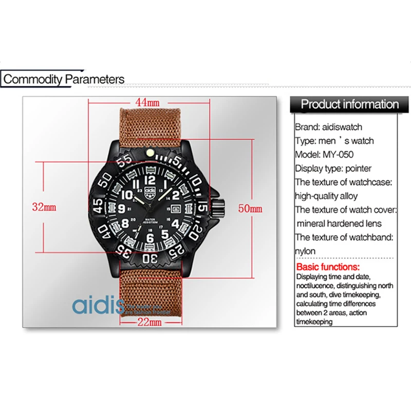 ADDIESDIVE Men's Waterproof Military-Style Sports Watch with Luminous Nylon Strap