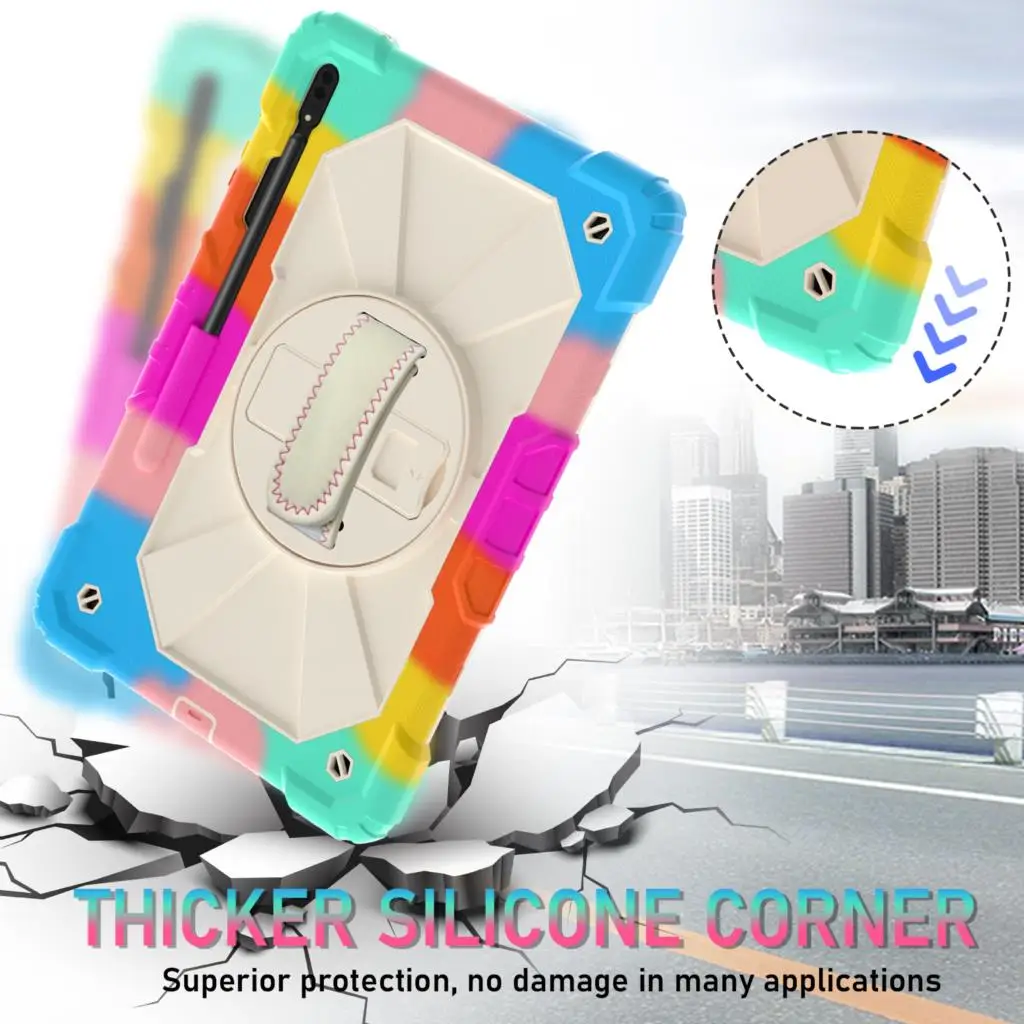 삼성 갤럭시 탭 S8 X700 X706 S7 T870 T875 T876 케이스, 어린이 안전 충격 방지 TPU + PC 풀 링 스탠드 태블릿 케이스