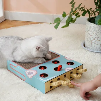 3 in 1 Cat Toy Chase Hunt Mouse With Scratcher Interactive Maze Educational Cat Hit Gophers Funny Cat Stick Pet Supplies