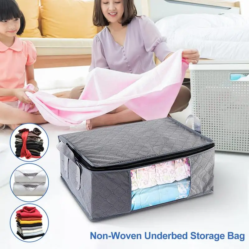 Foldable Comforter Storage Bag Large Capacity Quilt Blanket Sorting Bag With Handle Dustproof Clothing Closet storage Organizer