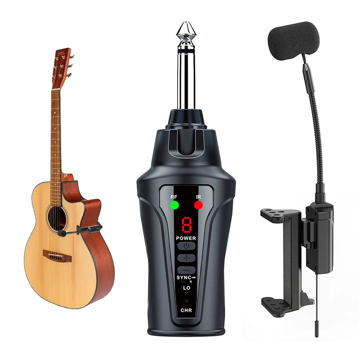 Wireless Acoustic Guitar Microphone System UHF Condenser for Guitarist Playing Studio Recording Stage Performance Acemic JT-5