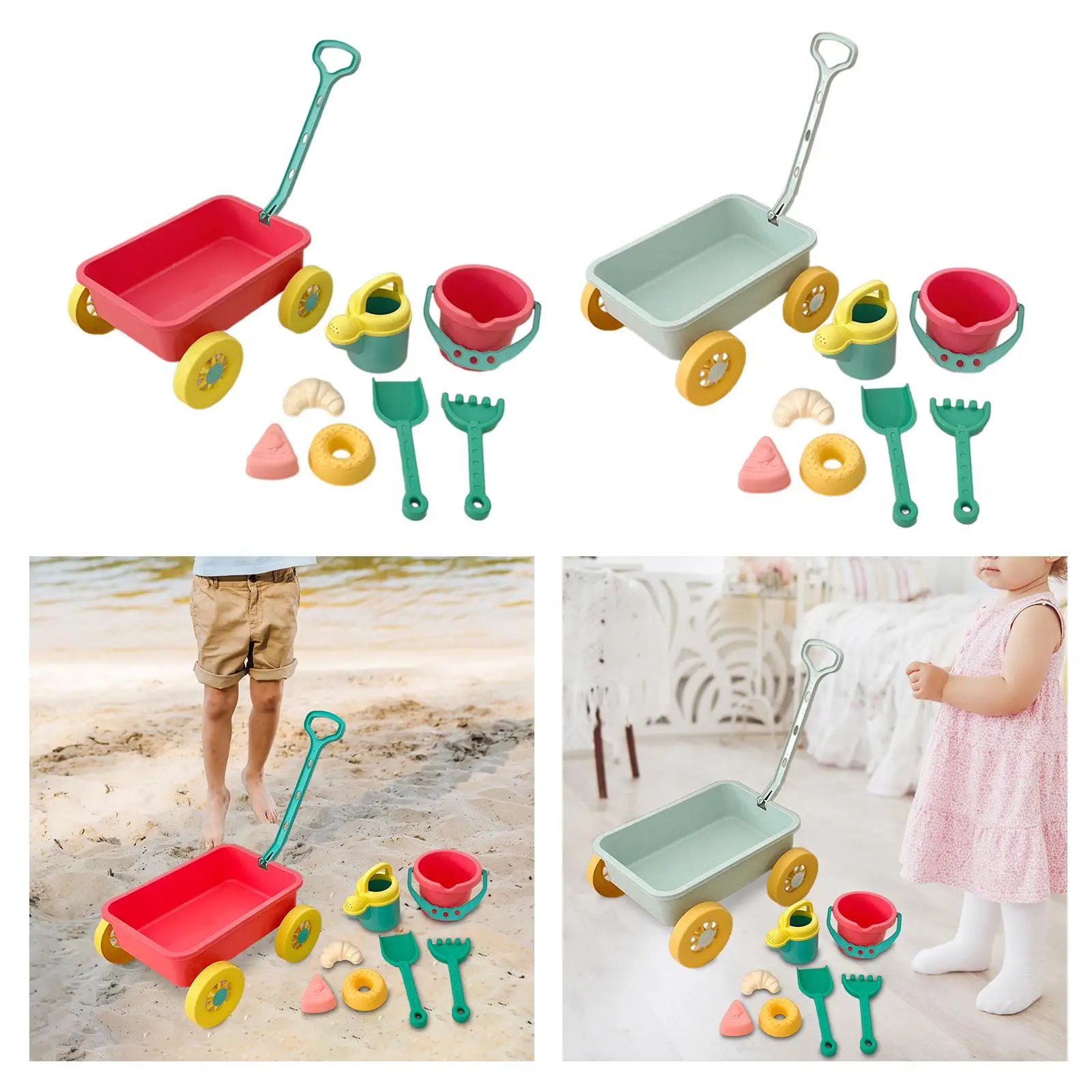 Beach Toy Pretend Play Wagon Kids Sand Wheel Water Pail Tool Sand Toys for Travel Toy Backyard Hiking Summer Activities Birthday