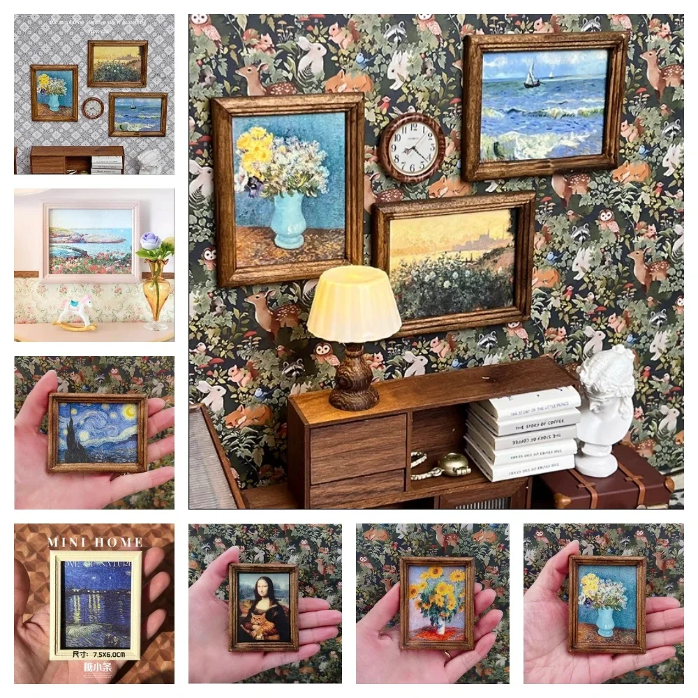 Dollhouse Bjd Landscape Decoration Painting 6point Mona Lisa Van Gogh Sunflower Starry Sky Oil Portrait Shooting Miniature Model