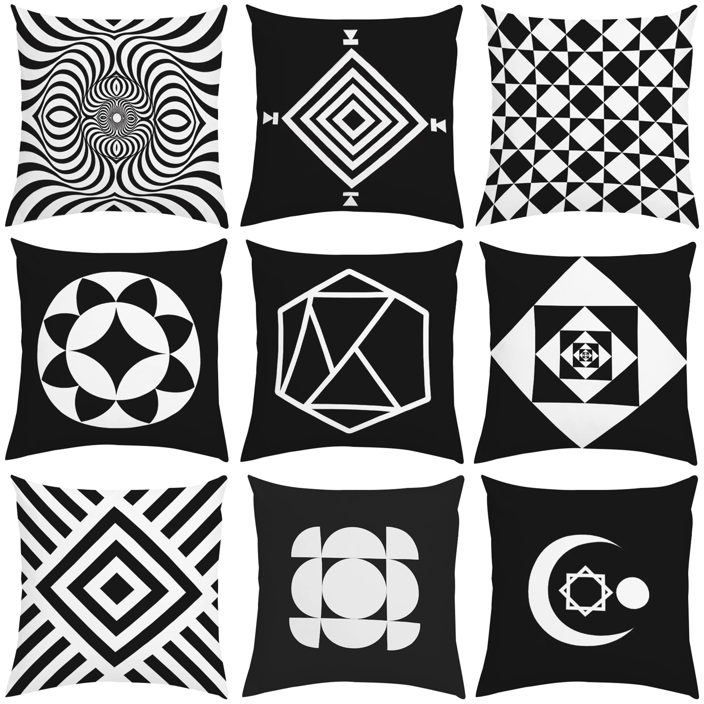 

45x45 Nordic style classic black and white pillow cover with double-sided printed sofa cushion cover office chair waist support
