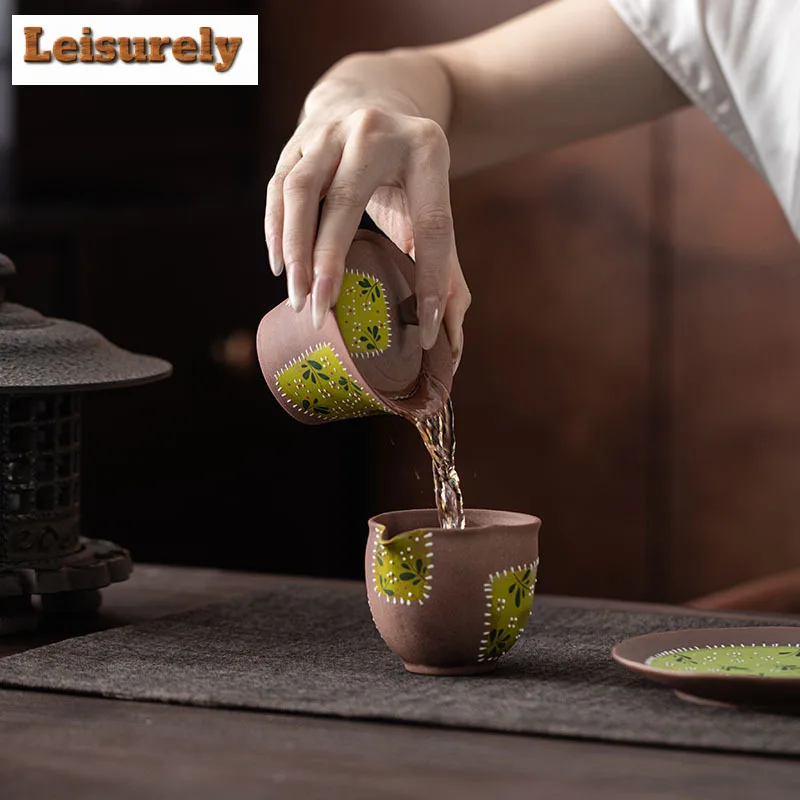 Hand-painted Daisy Patchwork Old Rock Clay Gaiwan Creative Tea Tureen Tea Bowl With Lid Kit Tea Brewing Cover Bowl Teaset Craft