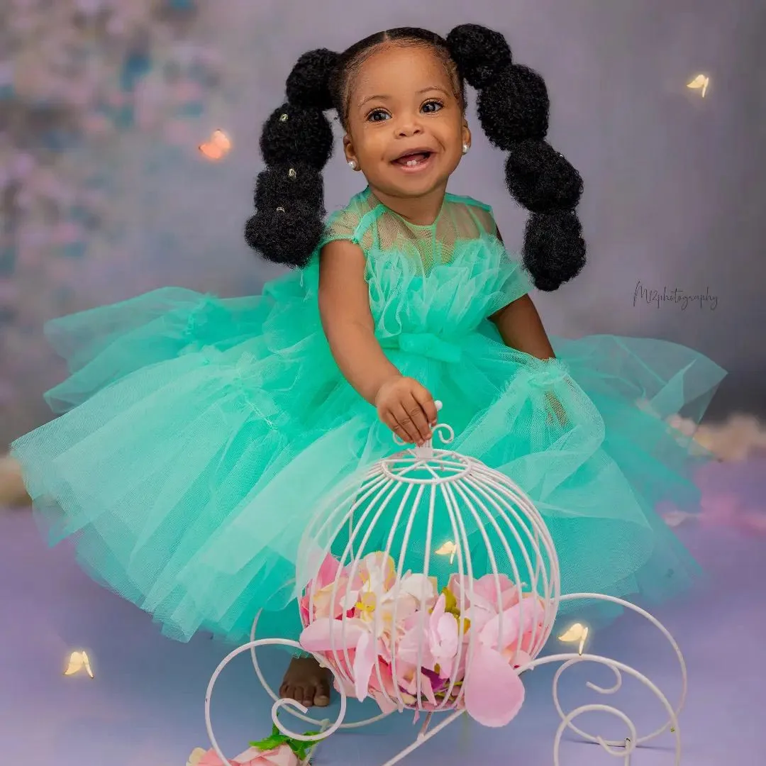 

Cutte Mint Green Tulle Flower Girls Dresses Child Birthday Party Gowns Baby Girl Maxi Ball Gown Puffy Ruffled Tulle Kids Dress