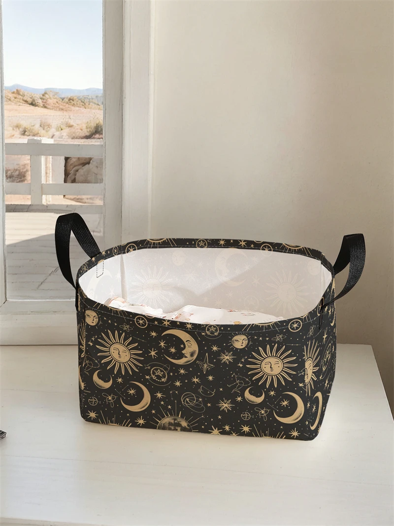 Storage box, underwear, socks, baby toys, storage basket with handle, simple printed decorative storage basket
