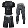 New Boxing Rashguard MMA T-shirt+Shorts For Men 4PCS/Set Black Grappling Bjj Rash Guard Jiu Jitsu T-shirts Sport Tights Clothing 3