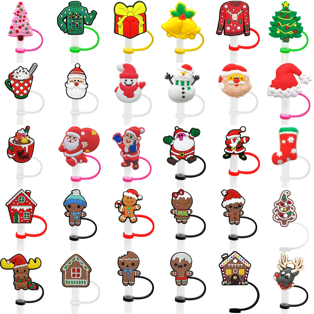 Christmas Style Silicone Straw Cover Accessories 1/30PCS 8mm Straw Topper for 30&40Oz Cups Dustproof Cap Christmas Gifts silicone straw cover