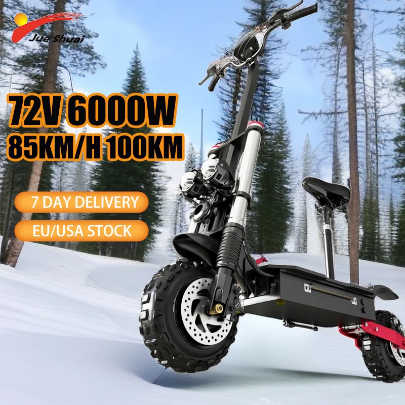 

Electric Scooter Adults Dual Drive 5600W/6000W 85KM/H Top Speed 60V/72V 20-30AH Battery 100KM Range 11" Off-Road Vacuum Tire