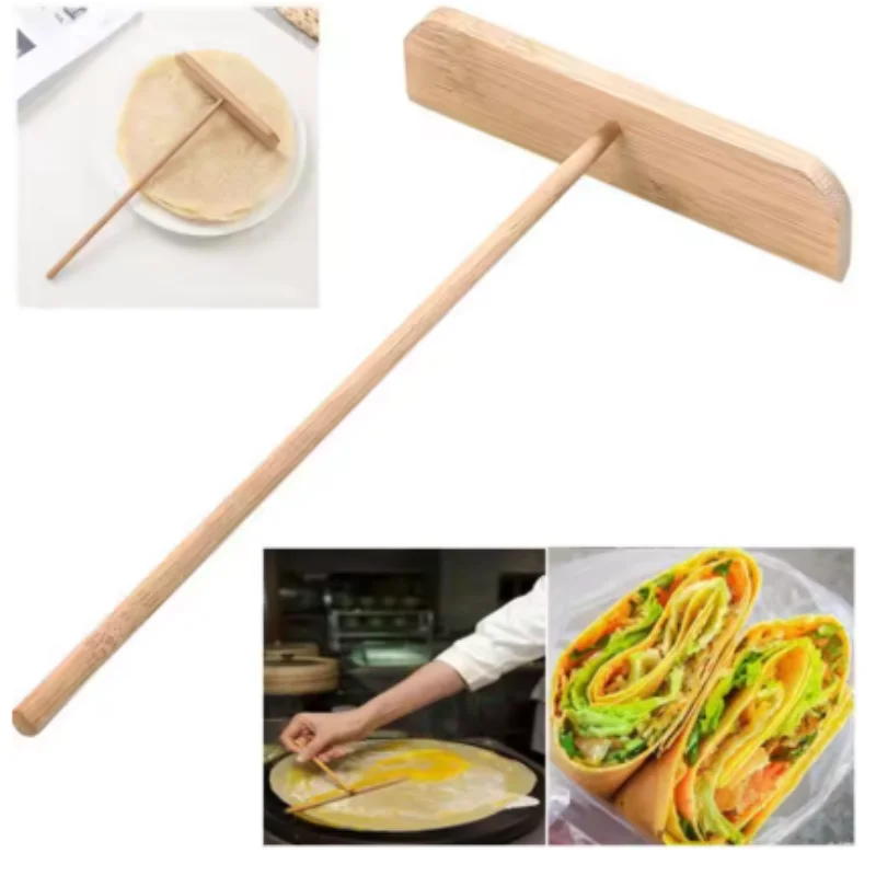 1-2 Pcs Practical T Shape Crepe Maker Pancake Batter Spreader Stick Wooden Diy Chinese Crepes Omelette Pie Tools Rack Spreader