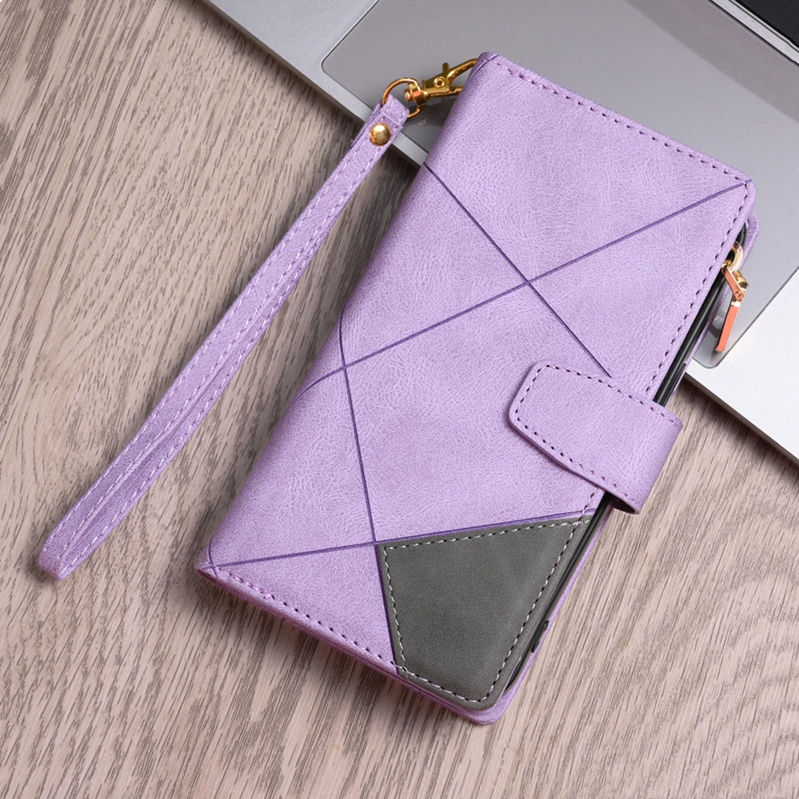 Luxurious Flip Leather Wallet Case with Zipper Card Slot