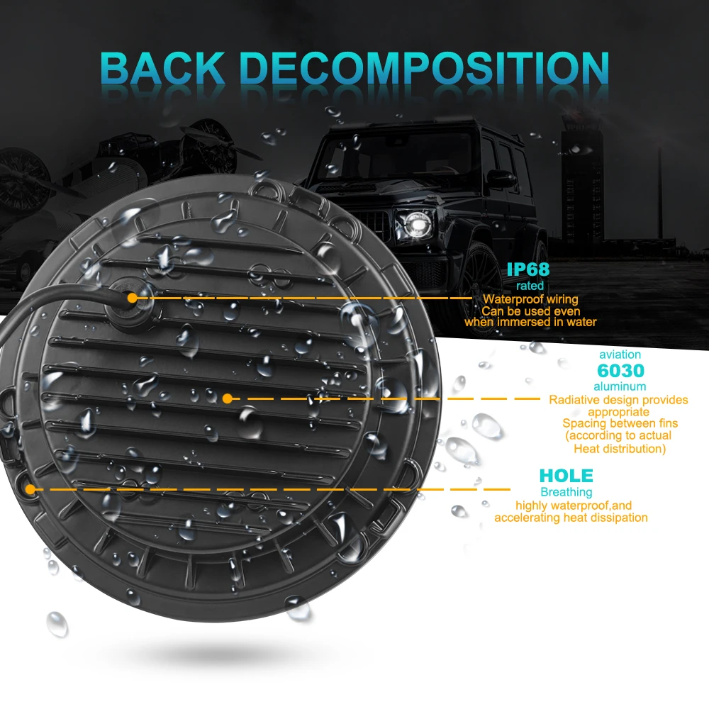 7inch Round LED Headlight Bulbs Motorcycle Angle Eyes 12V 24V Turn Signal for Lada Niva Urban Offroad 4x4