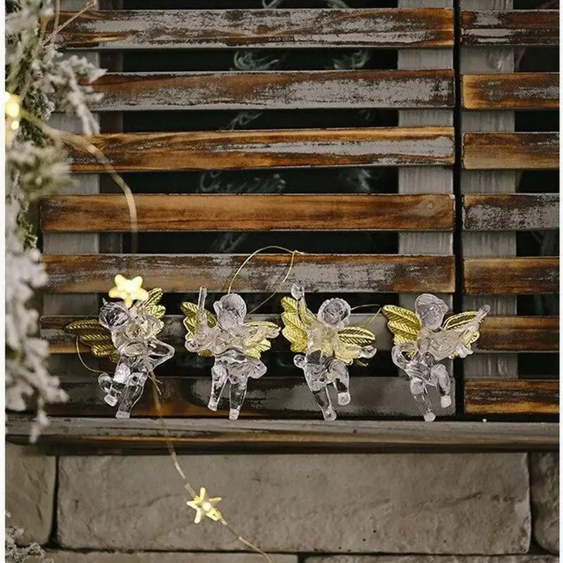 4Pcs Christmas Transparent Angel Pendant Creative Little Angel Pendant For Christmas Tree Home Festival Christmas Party Decor